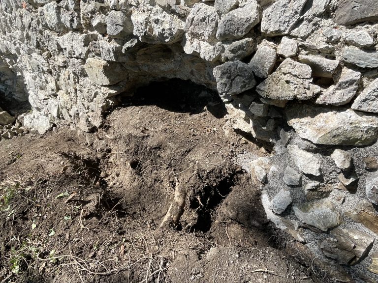 unter der bestehenden Mauer wird eine alte, unter die Mauer verlaufende entdeckt